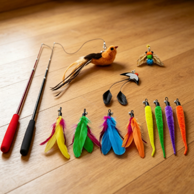 Retractable cat wand set with refills