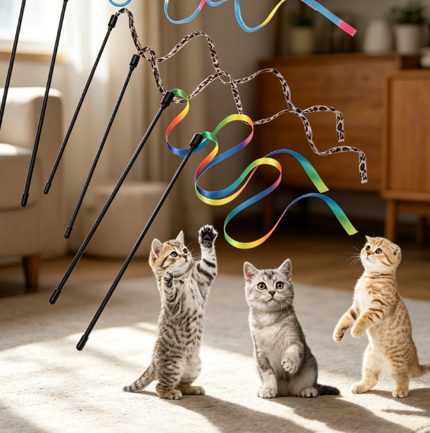 Cat wands with ribbon and cloth string - Image 2