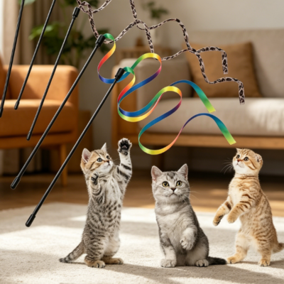 Cat wands with ribbon and cloth string