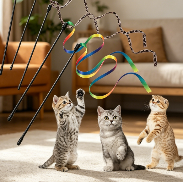 Cat wands with ribbon and cloth string