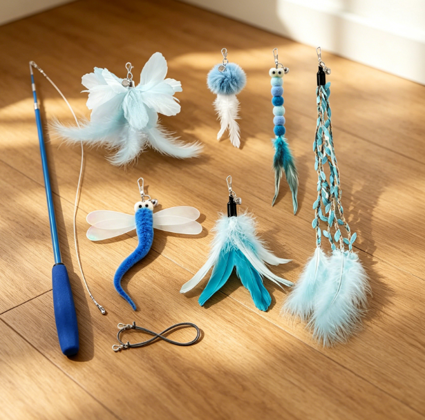 Retractable teaser wand with feather and dragonfly tassel - Image 2