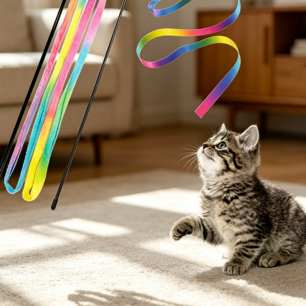 Rainbow ribbon charmer cat wands - Image 2