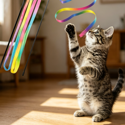 Rainbow ribbon charmer cat wands