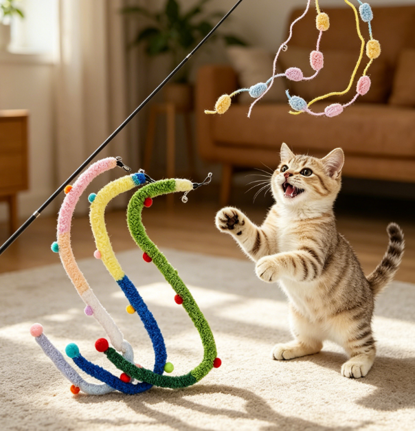 Retractable plush strip wands with bell and string - Image 2