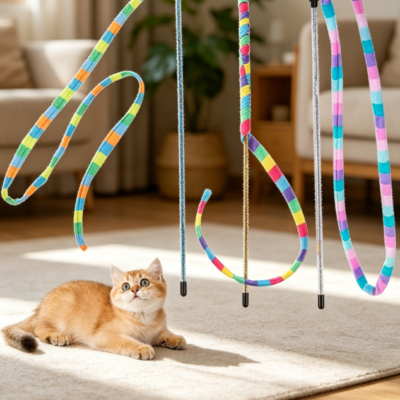 Rainbow cat wands with spring balls