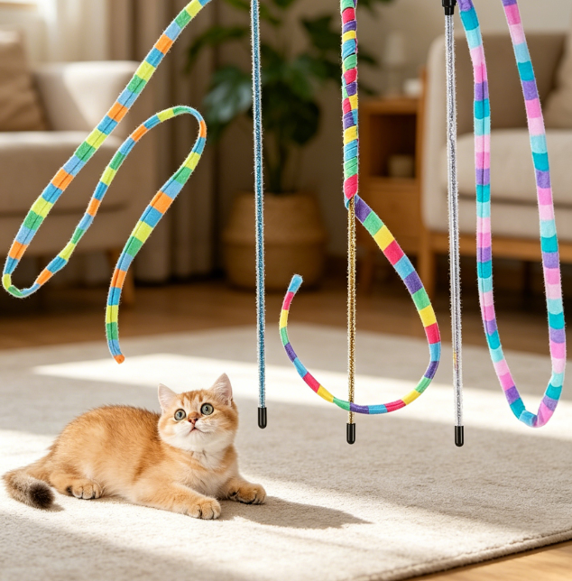 Rainbow cat wands with spring balls