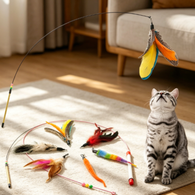 Feather wire wand with worm teaser and replacement pack