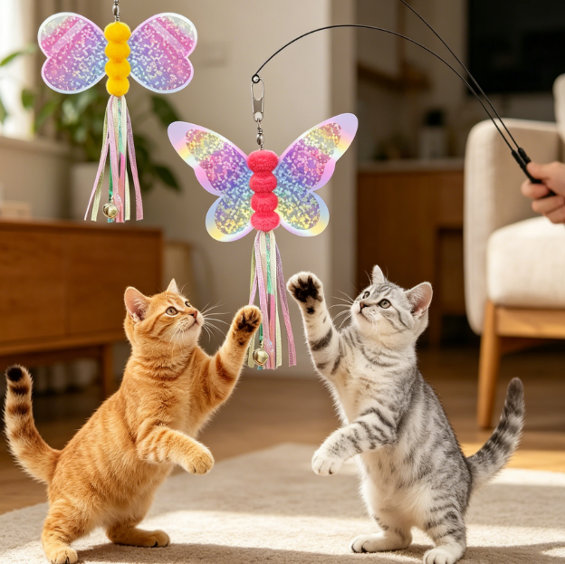 Interactive wand set with replaceable bell heads and suction cup base