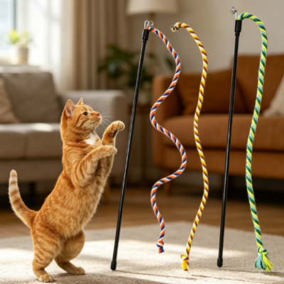 Colorful string wands with bells and plush strips