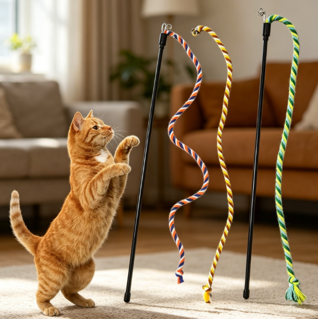 Colorful string wands with bells and plush strips