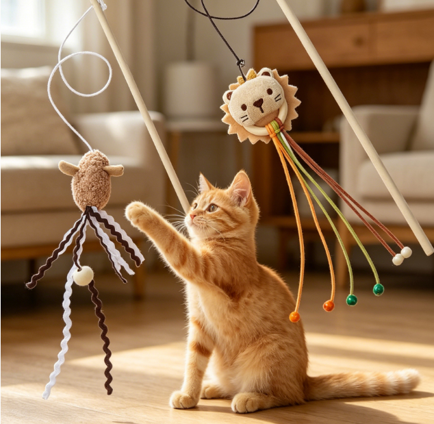 Cat teaser wands with bells and streamers - Image 2