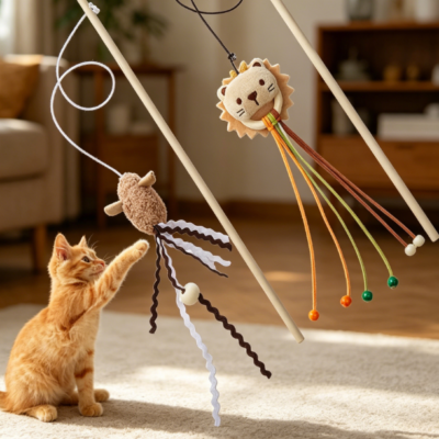 Cat teaser wands with bells and streamers
