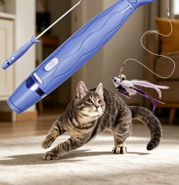3-in-1 laser cat wand with pattern projection and bell lures