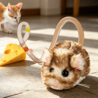 Interactive rolling mouse toy with sensor and realistic squeak