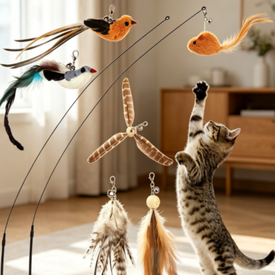 Bird simulation cat wand set with suction cup base