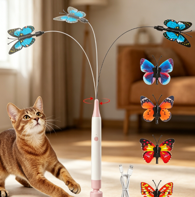 Electric spinning butterfly wand, touch activated with suction cup