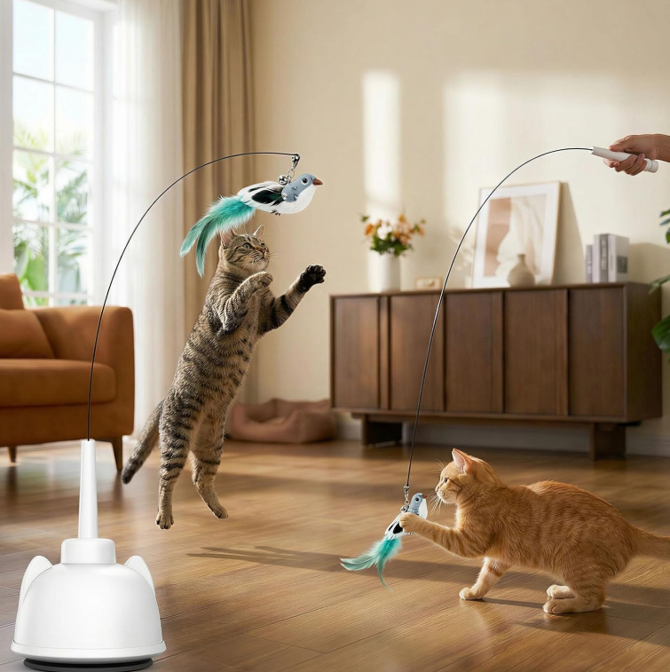2-in-1 electric flying bird wand with 360掳 rotation, suction cup