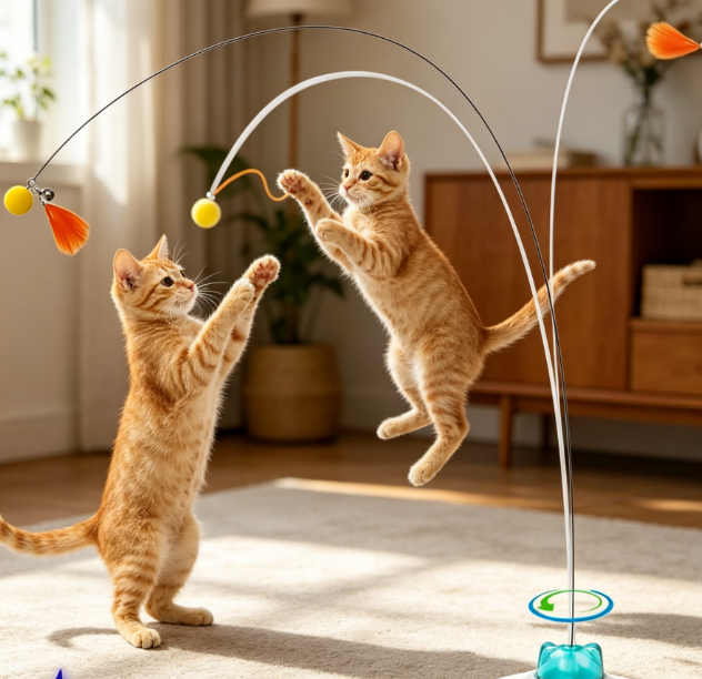 Rechargeable spinning butterfly cat toy with extra-long feather wand - Image 2