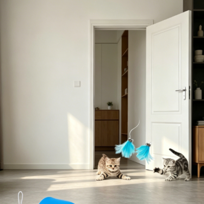 Rechargeable hanging door cat toy with feathers