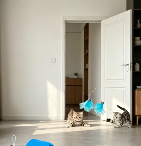 Rechargeable hanging door cat toy with feathers