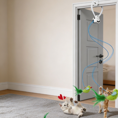 Automatic flying bird & mouse doorway hanging toy