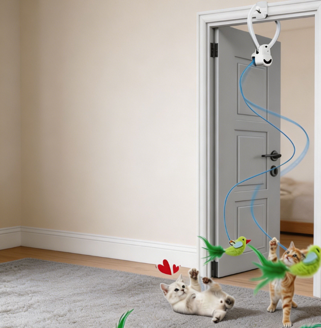 Automatic flying bird & mouse doorway hanging toy