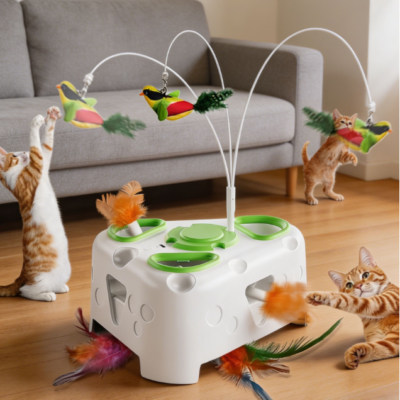 3-in-1 automatic cat toy with flying bird, mole holes