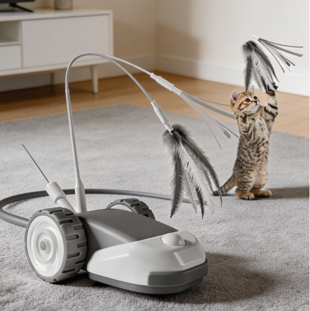 3-in-1 automatic moving mouse toy with hanging feather string - Image 2