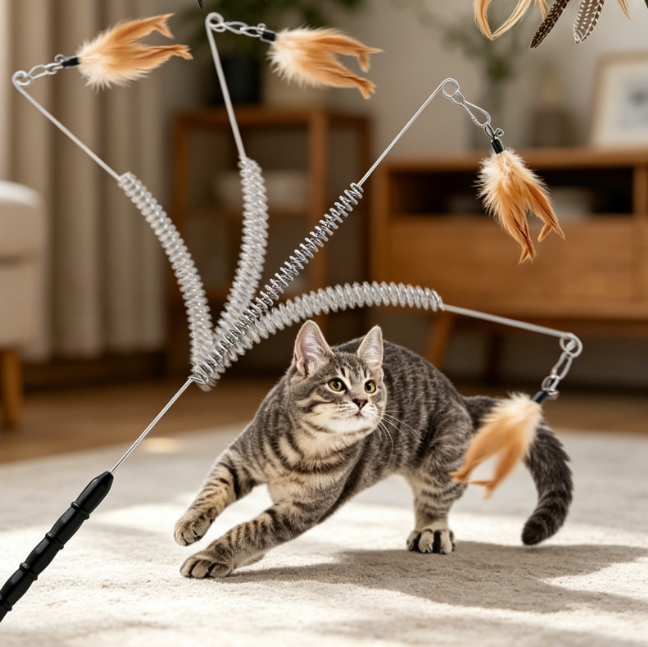 Durable cat wand set with steel wire teasers and feather refills - Image 2