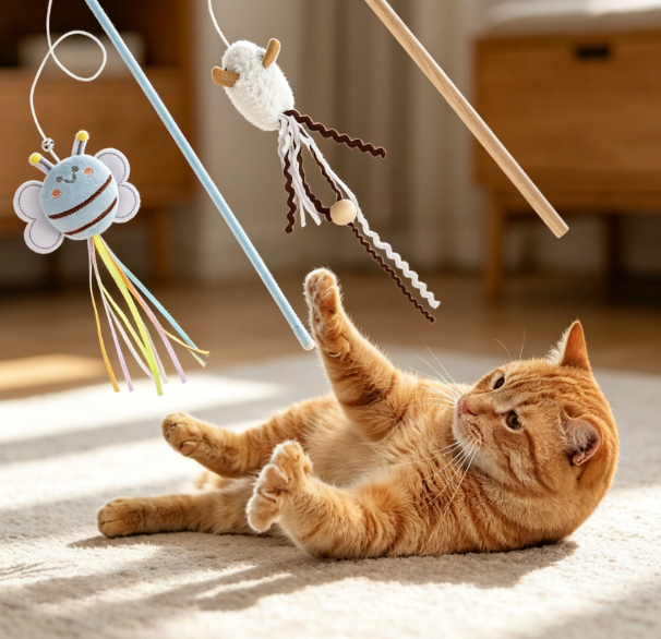 Cat teaser wands with bells and streamers - Image 2