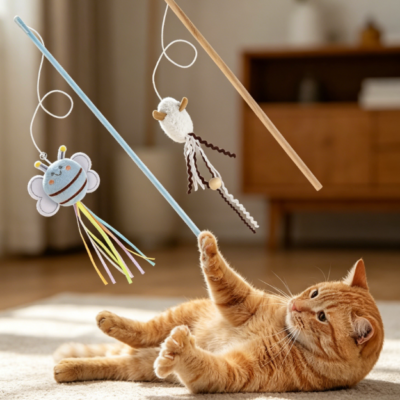 Cat teaser wands with bells and streamers